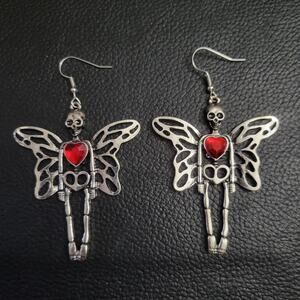 Fairy skeleton with crystal heart earrings